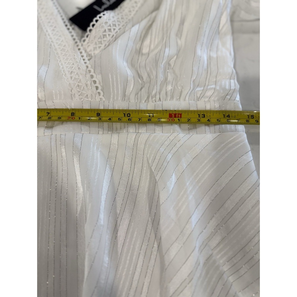 Lulu Adorable Essence White Striped Puff Sleeve Mini Dress Womans M V-neck NWT - Picture 12 of 12